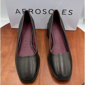 Aerosoles Alae Mid Heel Pumps Black Leather Block Heel Womens 7 Classic Workwear